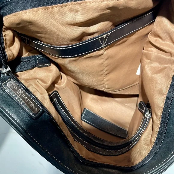 Leather Mia Battina LEATHER bag, black, approx 10”H x 14”W - Picture 7 of 7